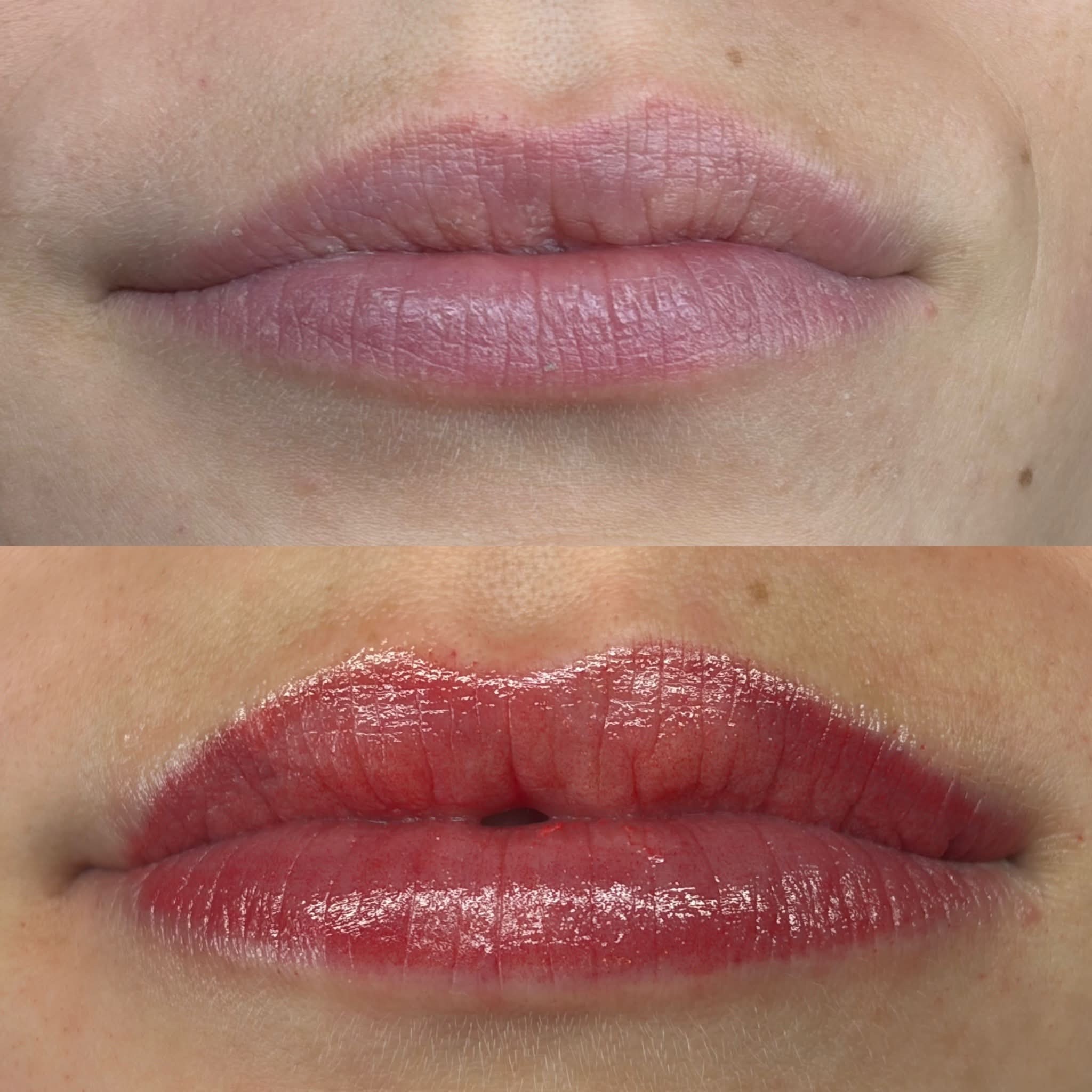 Lippen voor en na permanente make-up bij Beauty by C